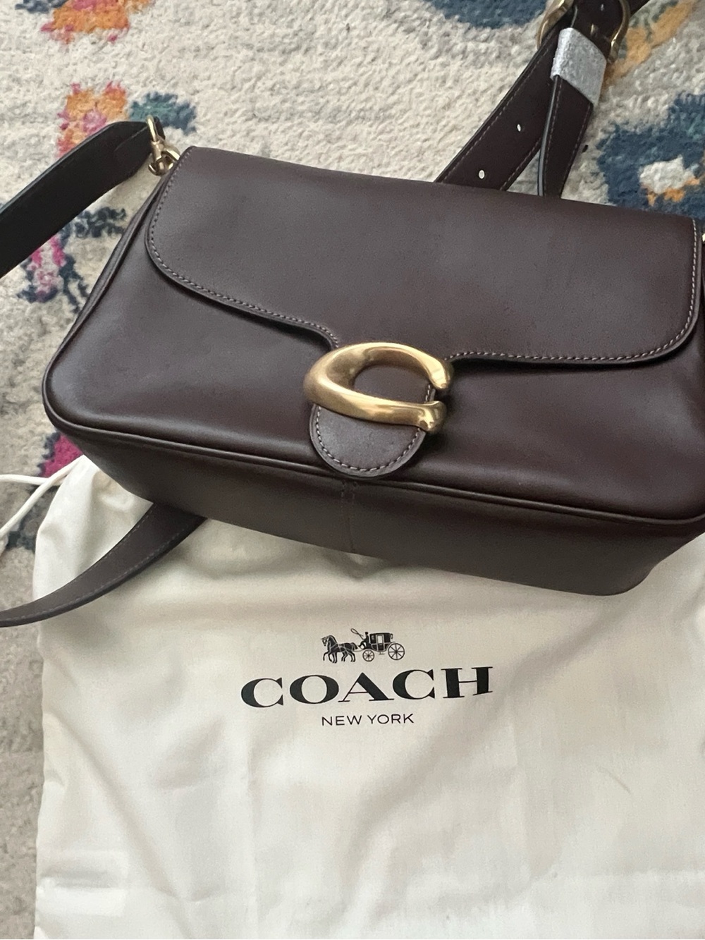Coach Dark Brown Leather Crossbody with Gold Buckle